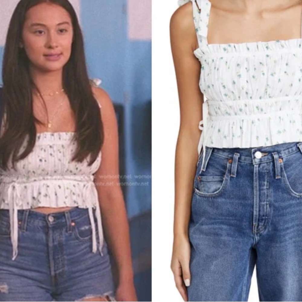 Playa Lucila Pleated Floral Top In White Floral medium - Picture 3 of 7